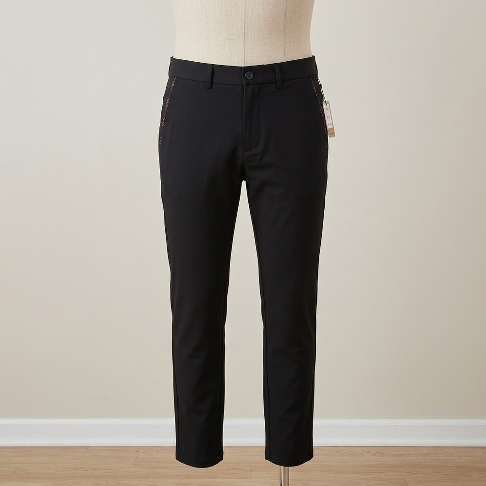 Plaid & Plain Men's Black Skinny Stretch Dress Pants 31x34 NWT Striped Pocket
